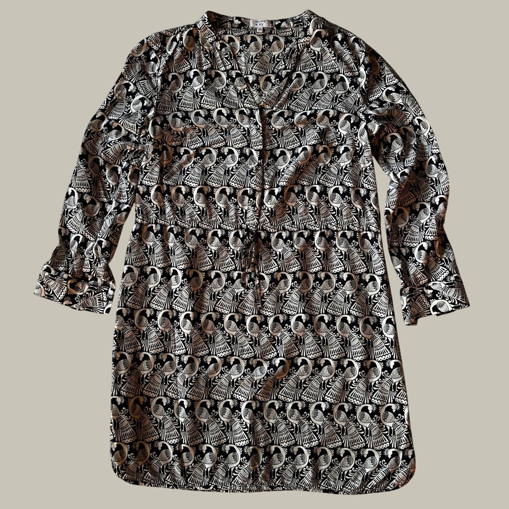 Crown & Ivy Women's Black‎ White Peacock Bird Art Print Tunic Dress Size 6
